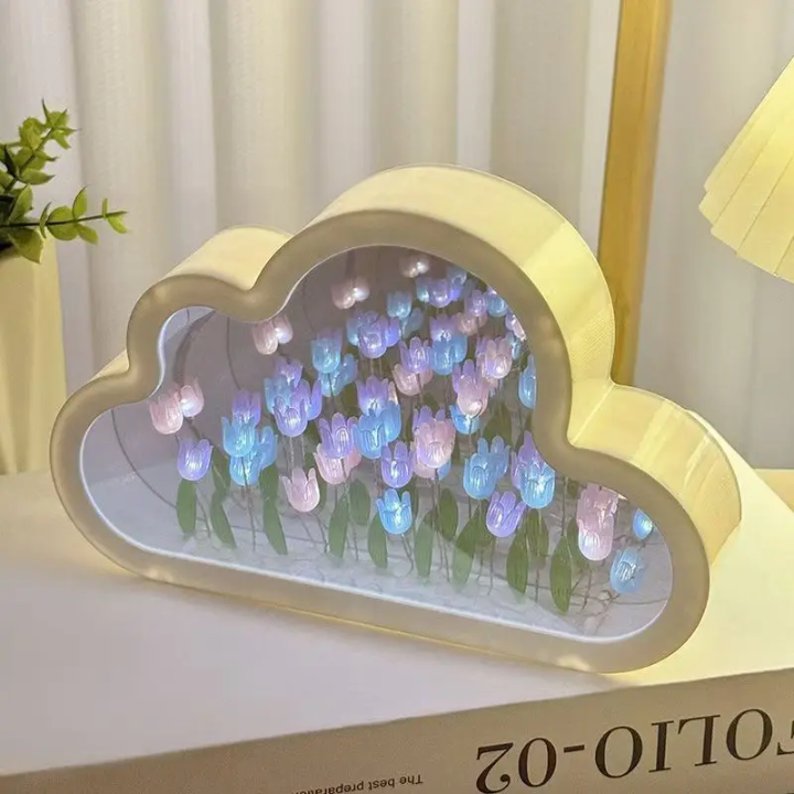 lampe décorative en forme de nuage avec fleurs lumineuses