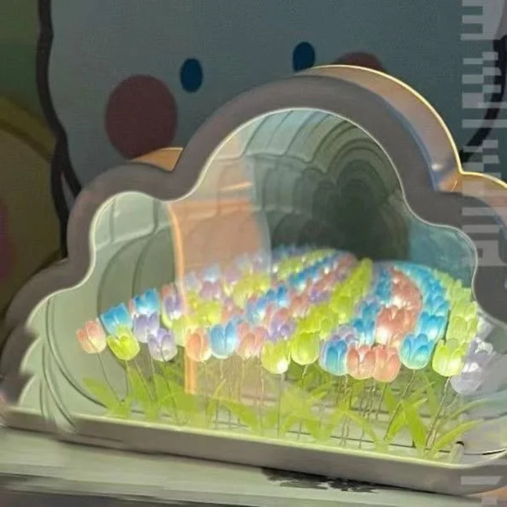 lampe décorative en forme de nuage avec fleurs lumineuses